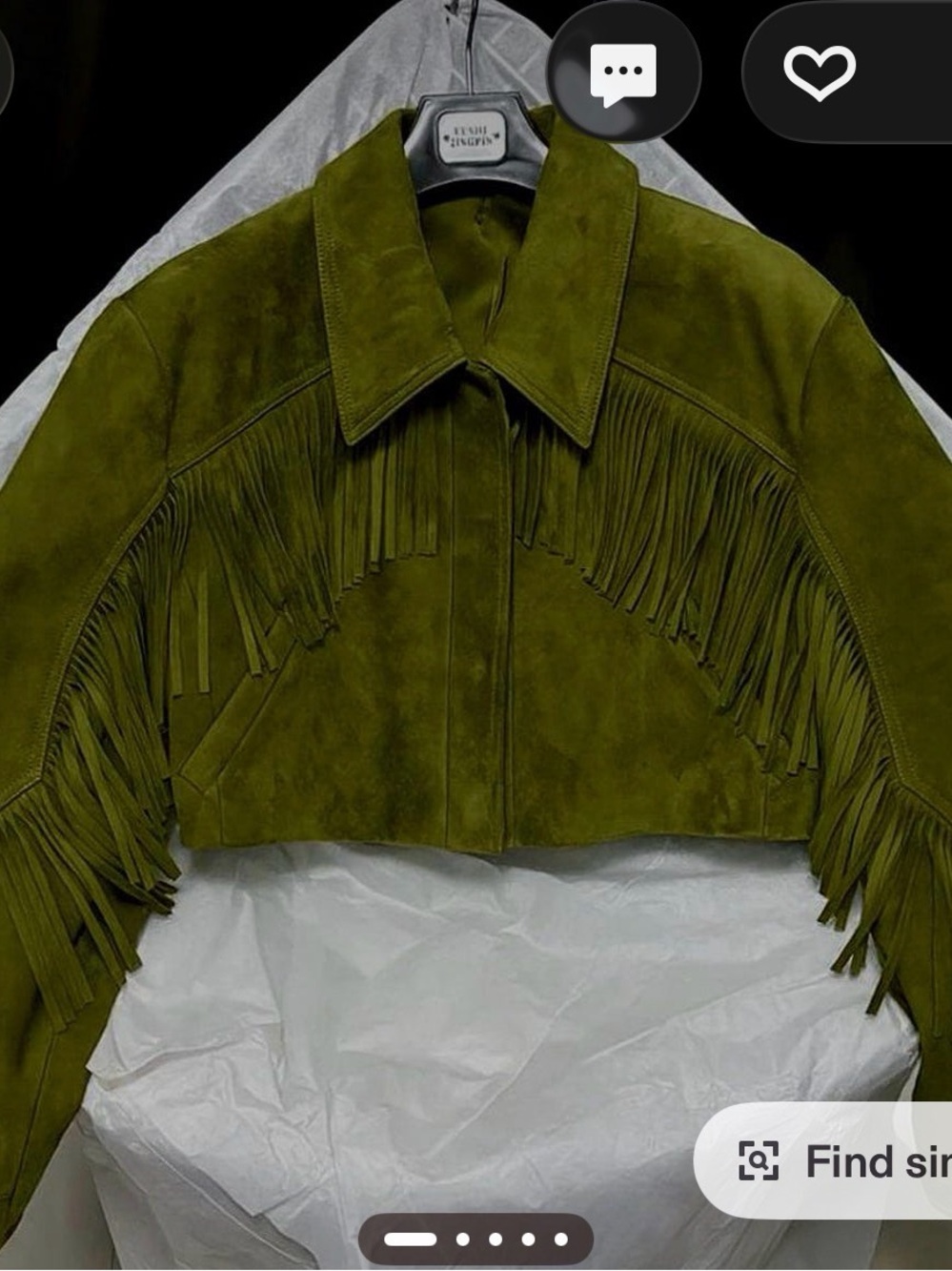 Suede Fringe Cropped Jacket in Olive Green